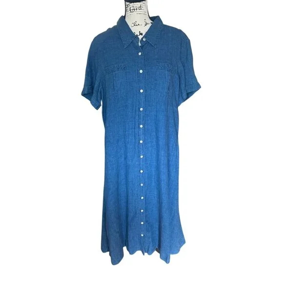 Orvis | Dresses | Orvis Womens Navy Blue Linen Button Down Midi Dress Size  8 Short Sleeve Classic | Poshmark